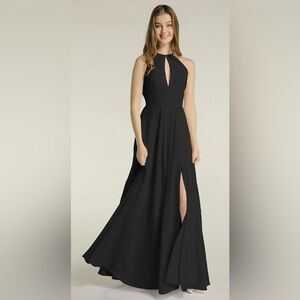 BHLDN x Anthropologie Marco Halter Neck Front Slit Maxi Dress in Black Sz S